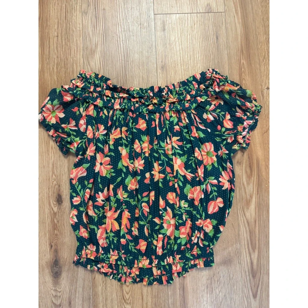 Free People FP One Suki Blouse Garden Combo Floral Off Shoulder Top F21T03306 M
